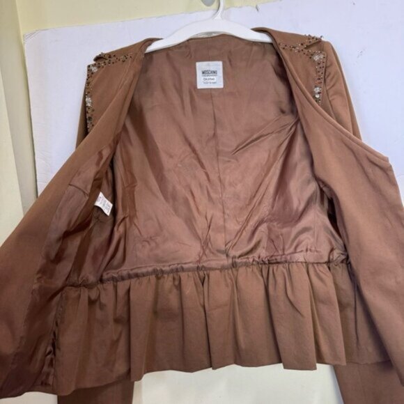 Moschino Vintage Beaded Cotton Peplum Blazer Jacket Cheap &Chic Ruffles Flare 10 - Picture 4 of 16